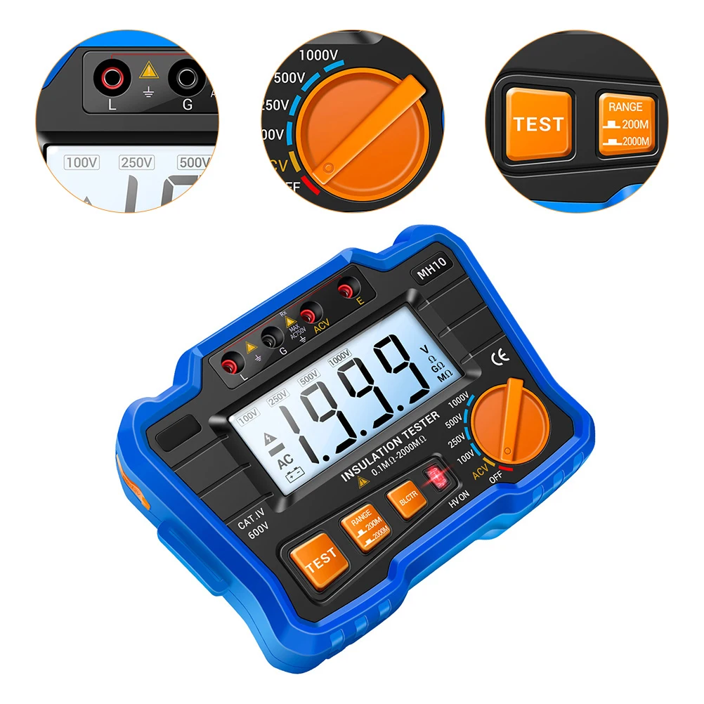 

Digital Insulation Resistance Tester LCD Megohmmeter Electronic Display ABS Material Voltage Output Large Capacity Anti