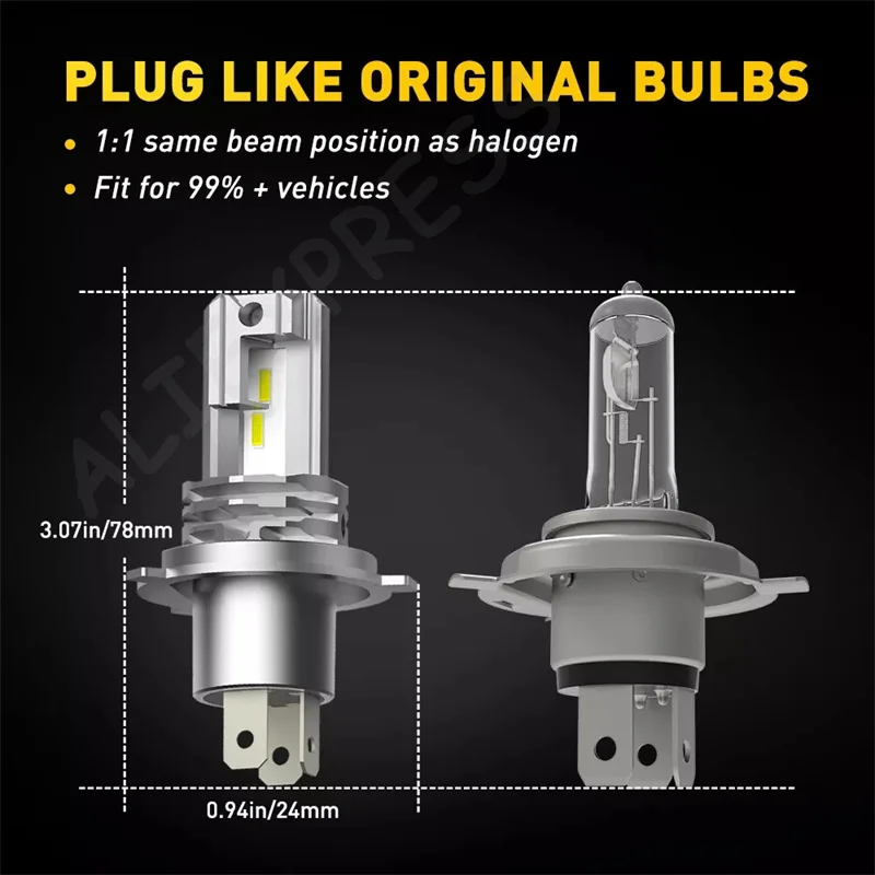 [G]2Pcs H4 9003 LED Hi/Lo High And Low Beam With Canbus Headlight For     H4 LED Bulb Motorcycle H4 Headlamp
