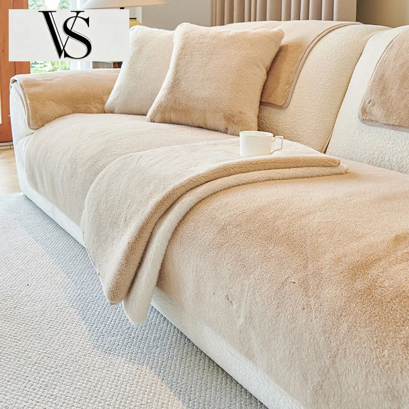 Winter and Thick Warm Plush Sofa Cover Soft Super Solid Anti-Slip Couch Slipcover French Mink Faux Fur Sofa Cushion New Autumn