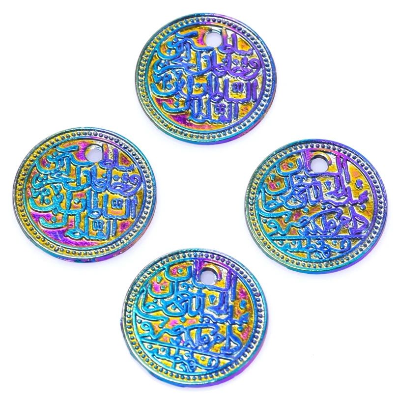 10PCS Alloy Circular Plaque Charms Pendant Accessory Rainbow Color For Jewelry DIY Making Necklace Earring Metal Bulk Wholesale