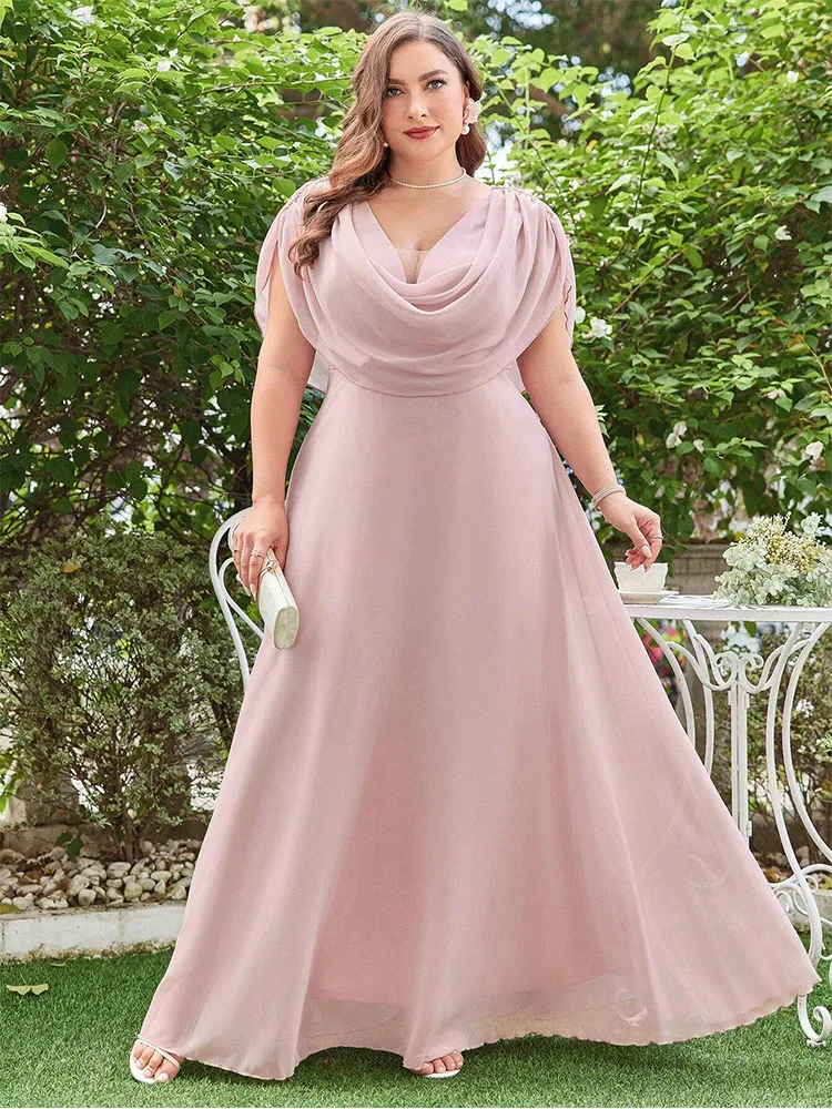 Plus Size V Neck Chiffon Sleeveless Luxury Dinner Dress 4XL 5XL Big Size Wedding Bridesmaid Chiffon Multicolor Evening Dress