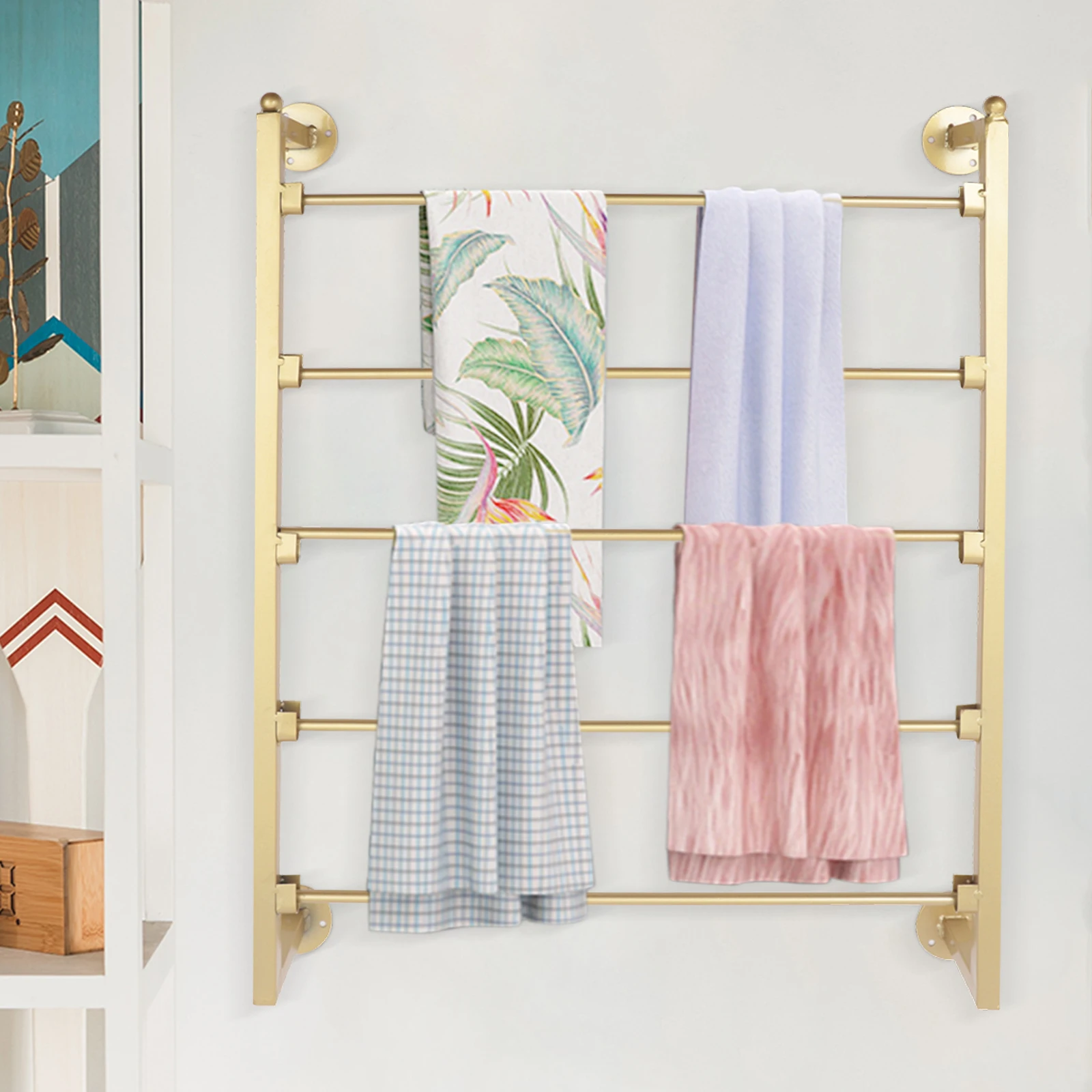 

Gold 5 Tiers Scarf Display Rack Wall Mounted Scarf Rack Scarf Display Rack