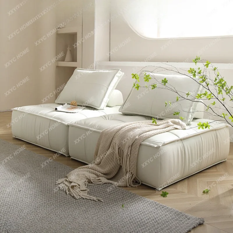 Sofa Leather Small Apartment Leather Combination Square Sofa Nordic Casual Cool Sofa