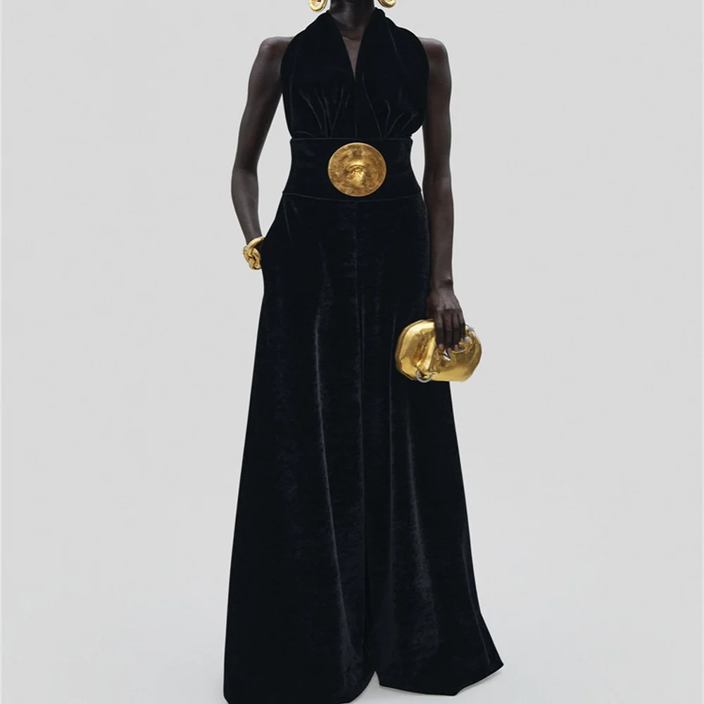 2025 Winter Women's Evening Gown, Velvet, Metal Buckle, Corset, Elegant Ladies' Long Dress, Y2K New, High-Quality Party Dress