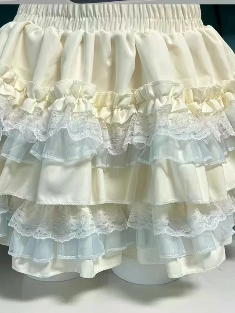 

Cute Sweet Cake Skirts Women Lolita Fashion High Waist Slim Sexy Mini Skirt Spring Summer Casual Kawaii Lace Patchwork Skirt New