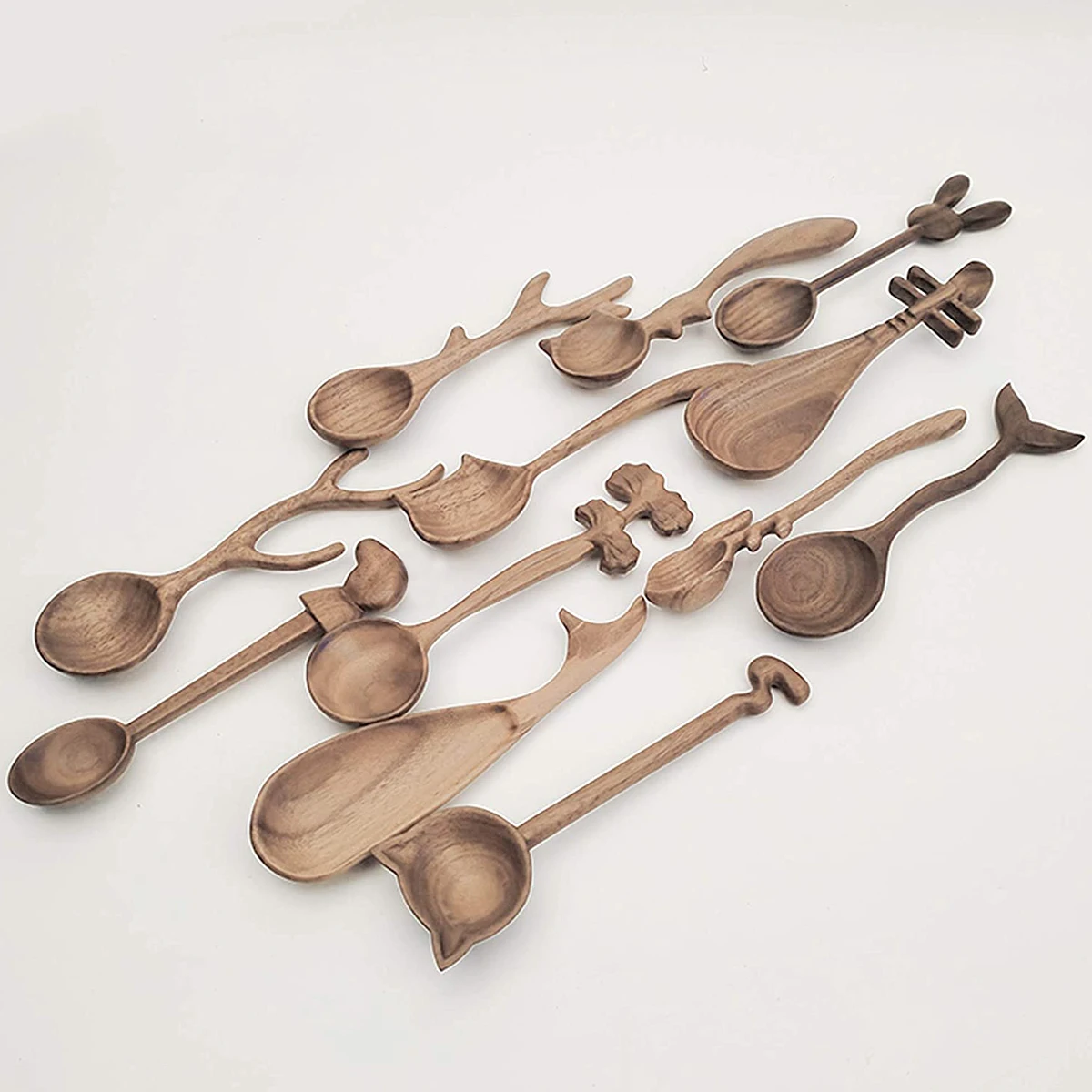 5Pcs Wood Carving Spoon Blank Kit Beech and Walnut Unfinished Wooden Spoon Portable Wooden Whittling Art Supplies DIY Wood Craft