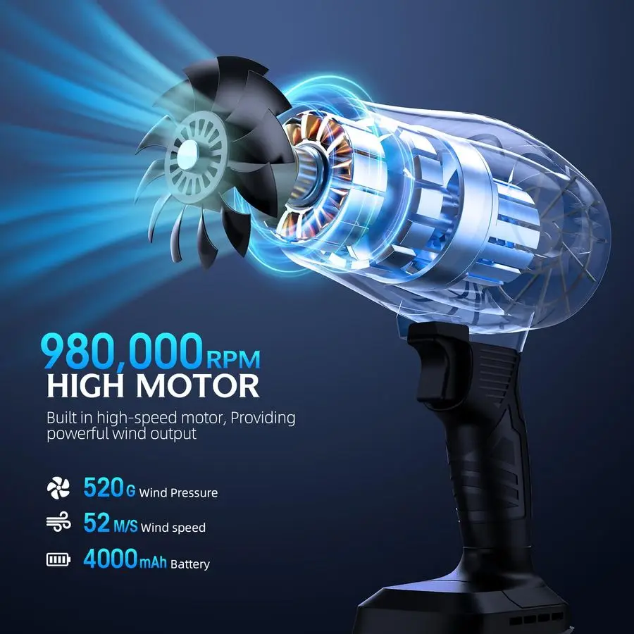 

980,000 RPM Cordless Leaf Blower 21V Electric Handheld Leaf Blower with 24.0Ah Batteries Fast Charger Lightweight for Patio, La