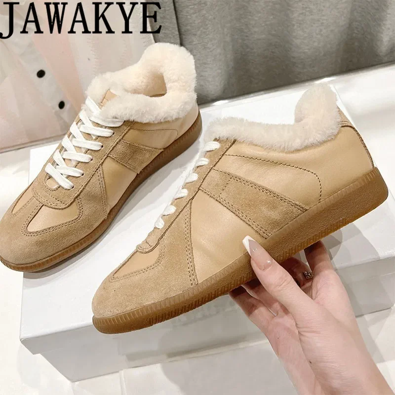 

Winter Women's Fur Shoes Wool Sneakers Ladies Round Toe Flat Vulcanized Shoes Casual Daily Warm Comfort Driving Shoes Women