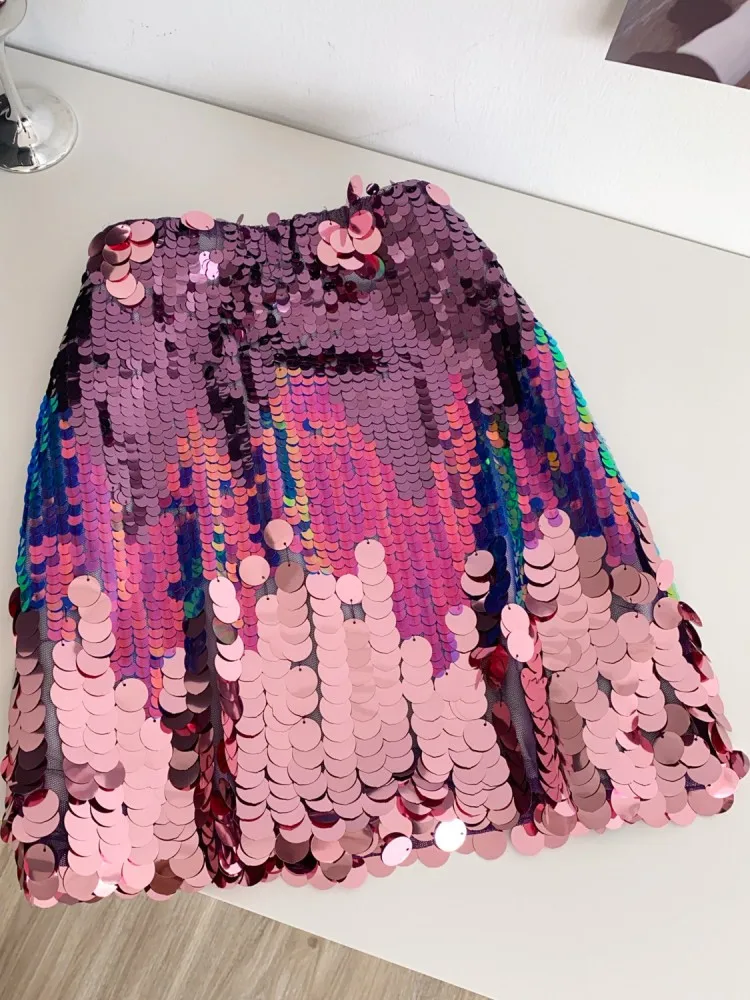 Ladies Summer High Waist Gradient Sequined Skirt Fashion Design Performance Nightclub Shiny Slim Fit Sexy Women A Line Skirts