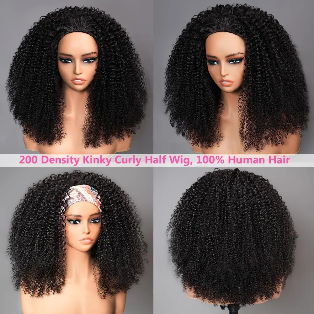 Afro krullende halve pruik 250 dichtheid menselijk haar machinaal gemaakte pruiken menselijk haar 20 inch krullend 3 in 1 halve pruiken voor vrouwen trekkoord