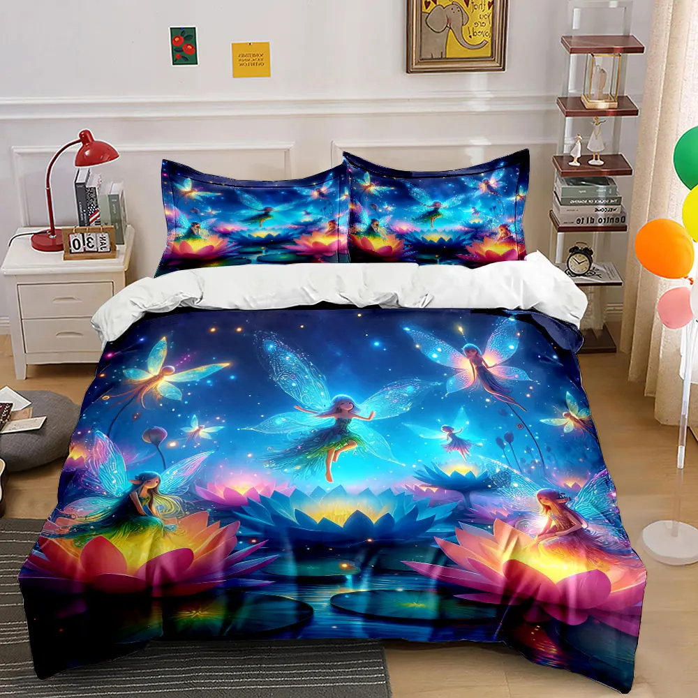 Fantasy Fairy Lotus Decor Set Bedding Set with 1 Duvet Cover 2 Pillowcases Single Double King Queen, Gift