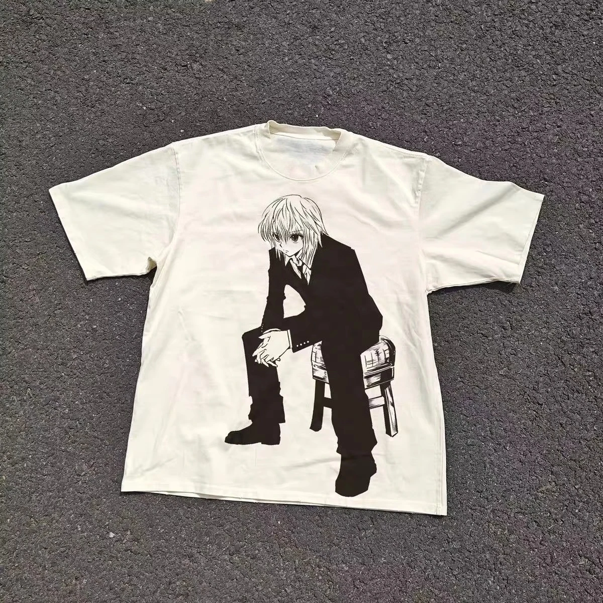 Full-time Hunter Kurapika Large Print 220g Heavy White Cotton Short-sleeved T-shirt Men's and Women's Summer Base Shirt Tops Tee