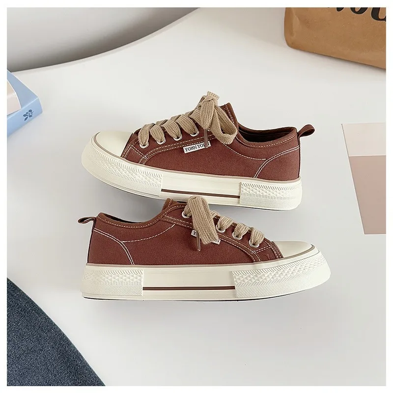 Women's Casual Canvas Shoes Flat Solid Colour Student Sneakers_voghion.com
