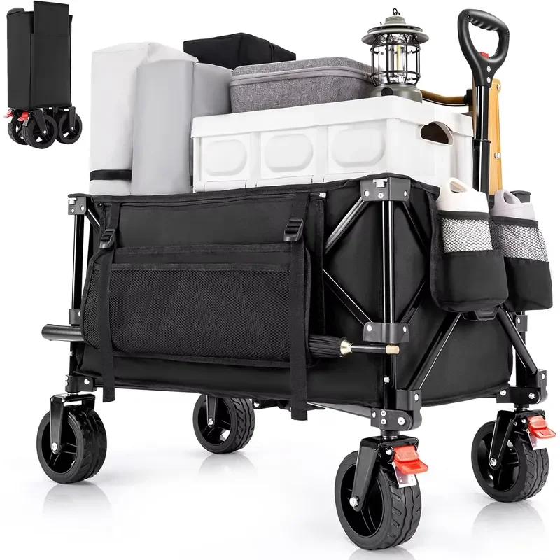 STLF 150L Wagon Cart Foldable, Heavy Duty Collapsible Utility Wagon, All-Terrain Beach Wheels, Portable Garden Cart