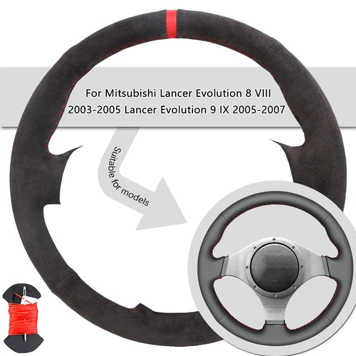 Protector de cuero de ante para volante de coche, para Mitsubishi Lancer Evolution 8 VIII 2003-2005 Lancer Evolution 9 IX 2005-2007