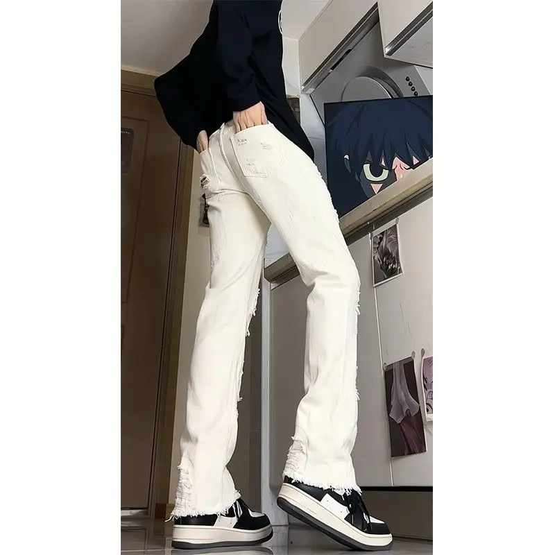 

Cleanfit Men's Casual Ripped Denim Jeans mid Waist Straight Leg Cotton Polyester Blend Four Season Wear High Street Style
