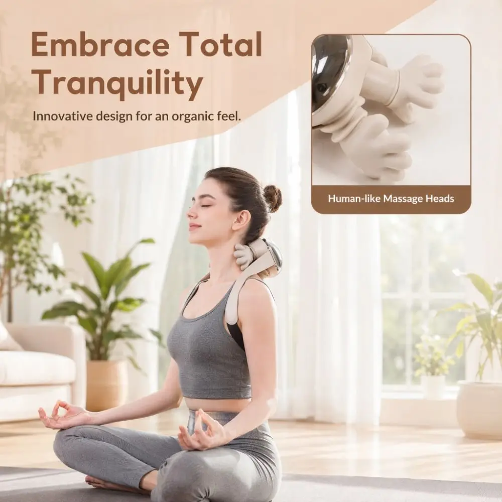 Bionic Finger Neck Shoulder Massager with Heat and Kneading Shiatsu Deep Tissue Electric Massage Device Wireless USB Charging