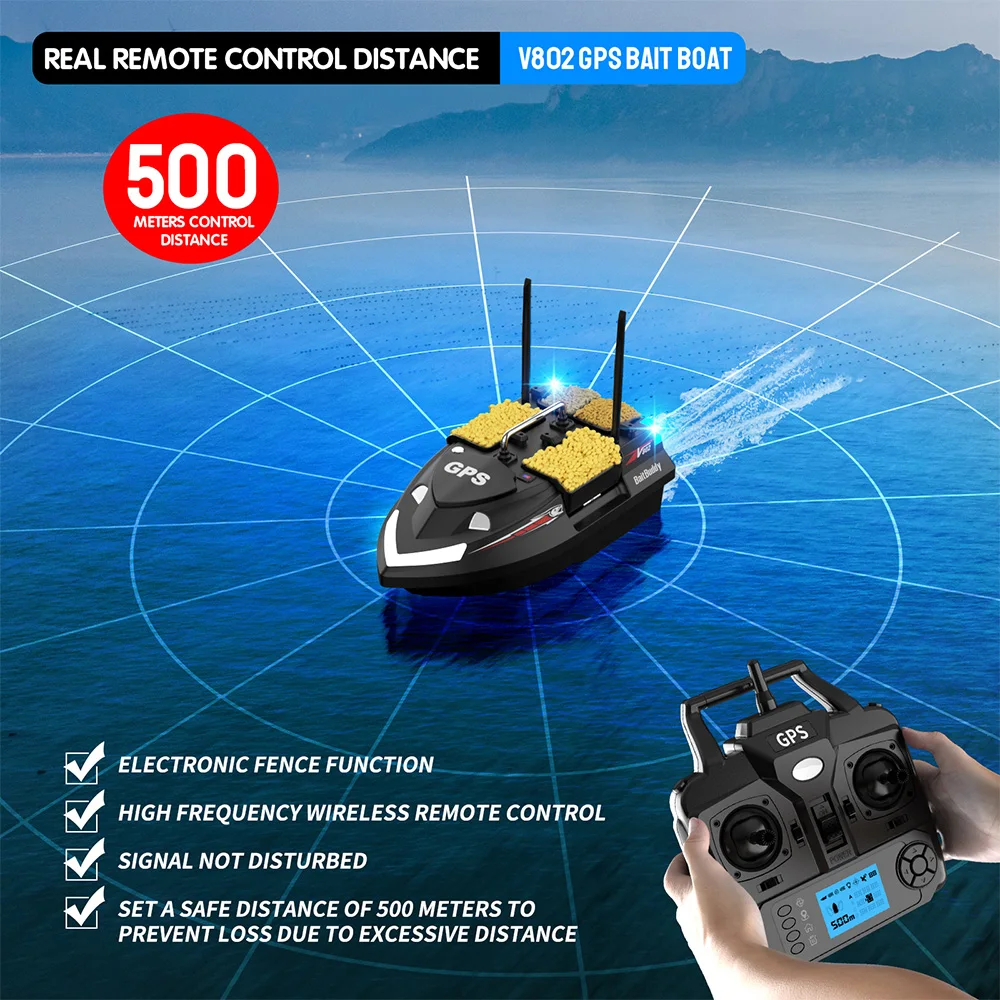

160 GPS Point Return 4 Hopper RC Nest Bait Boat 500M 15KM/H GPS One Click Return Fixed Speed Cruise Nest Bait Boat Fishing Tools