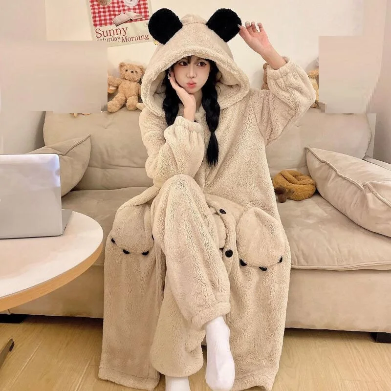 

Kawaii Cartoon Homewear Girl Coral Fleece Pajamas Suit Winter Soft Keep Warm Nightwear Student Thicken Sweet Sleepwear Pj Set