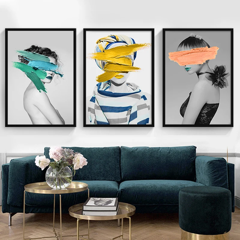 

3pcs/Set Abstract Color Fashionable Women Canvas Poster Picture Wall, Interior Decoration, Modern Living Room Home Decor Print