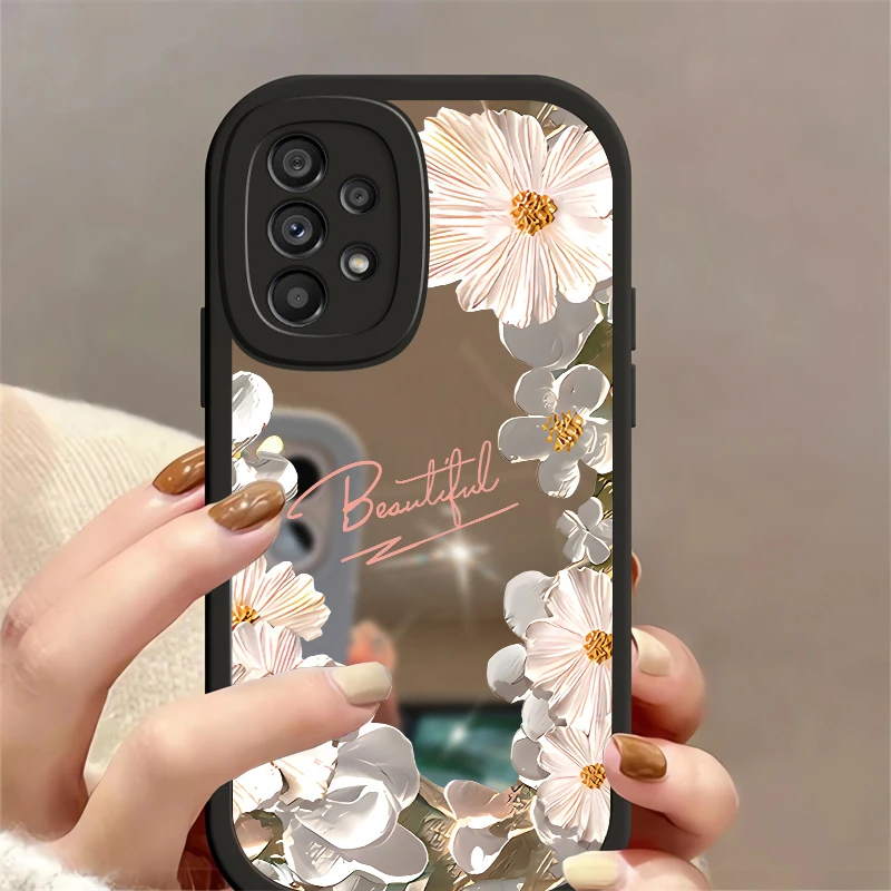 Funda de silicona suave para Samsung Galaxy A14, A04, A04E, A03, A03S, A54, A53, A33, A34, A32, cubierta Floral de espejo