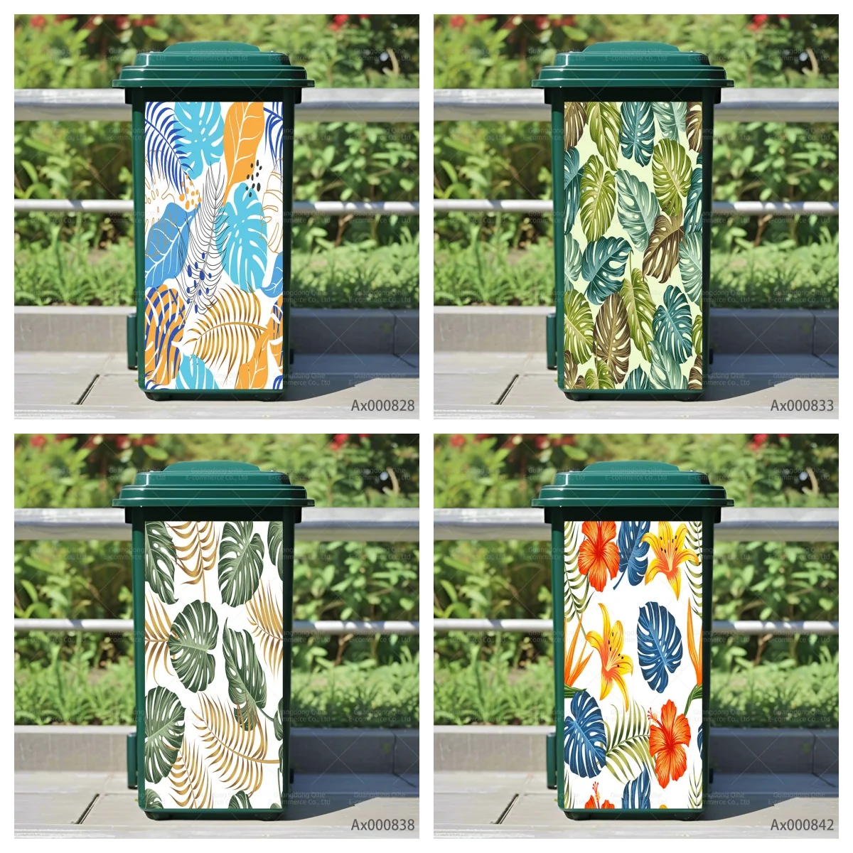 

Monstera Deliciosa Leaf Pattern Trash Bin Sticker Vibrant Floral Design Self-Adhesive Vinyl Decor Outdoor Wheelie Cabinets Decal