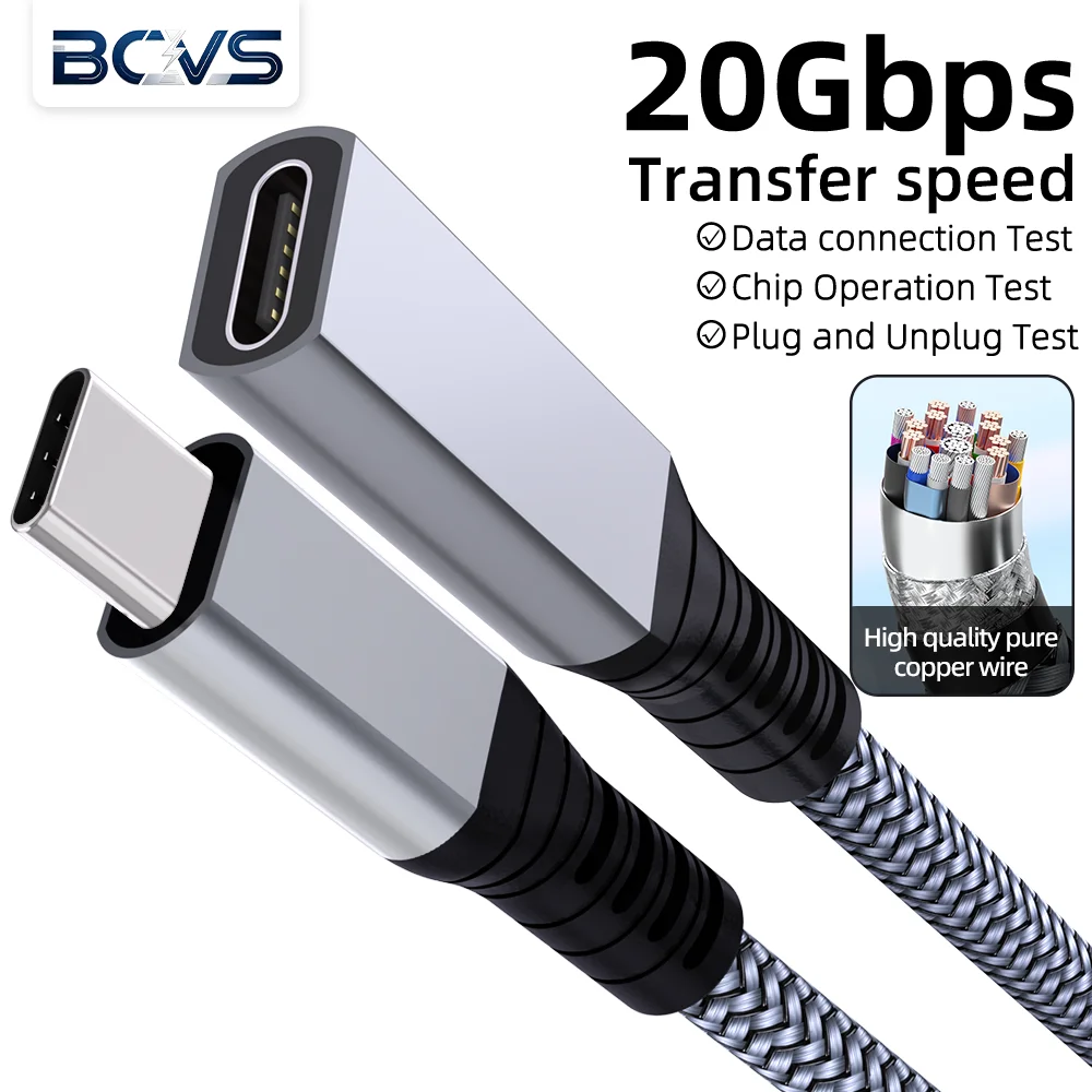 BCVS 240W 3.3Ft 20Gbps USB3.2 Type C Male to Female Extension Cable Charging Data Sync For iPhone 16 15 PSVR2 MacBook iPad Pixel