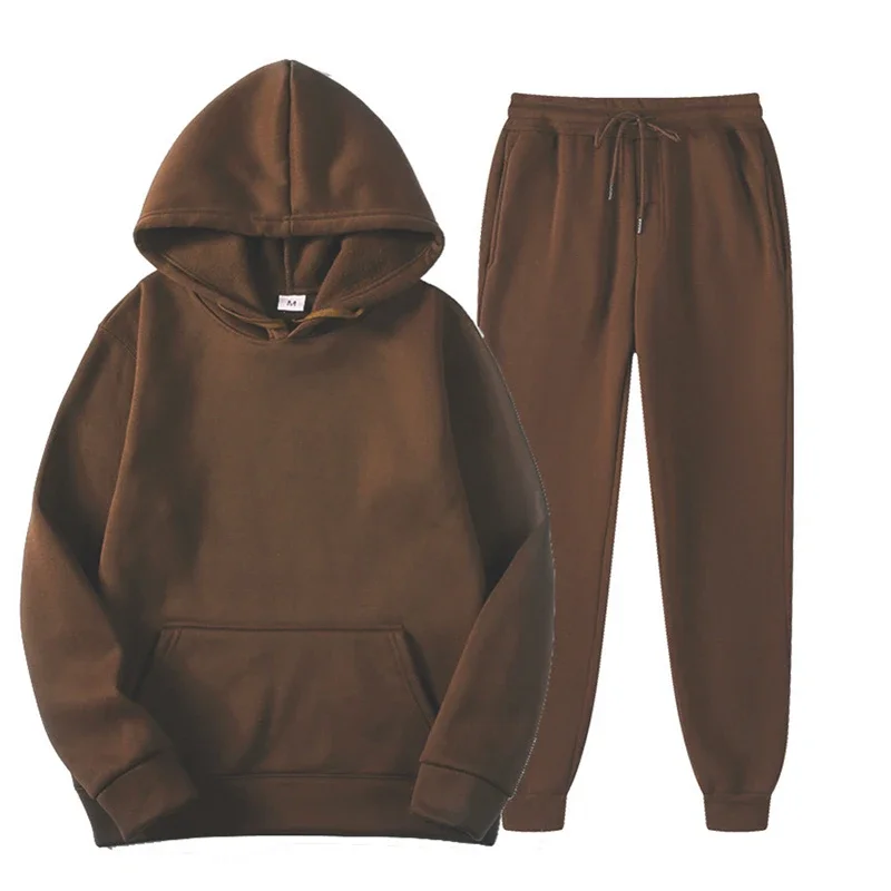 Men Casual Spring Autumn Fleece Hoodie And Jogger Sweatpants Two Piece Sports Tracksuit Daily Outdoor Outfit Set