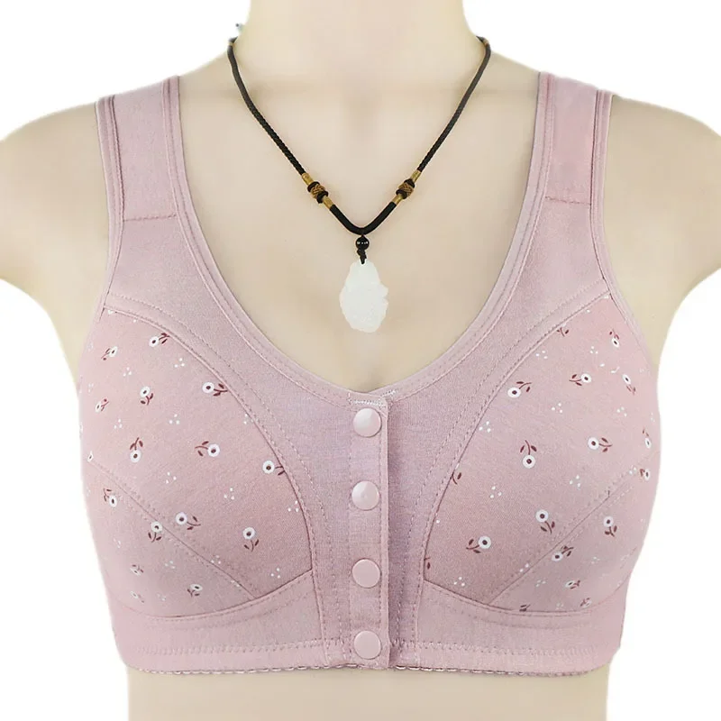 Gobetter Fashion Front Button Underwear Women's Cotton Brasieres Vest-type Middle-aged Bras Girls 36-46 B C D Bralette Tops