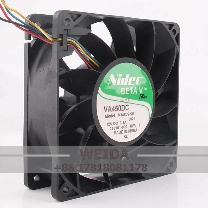 Ventilador de Refrigeração para NIDEC, Escape Centrífugo, Fluxo Axial Industrial, V34809-90, 24V, 48V, DC 12V, 3.3A, CE AC, 120x120x38mm, 12cm, 12038