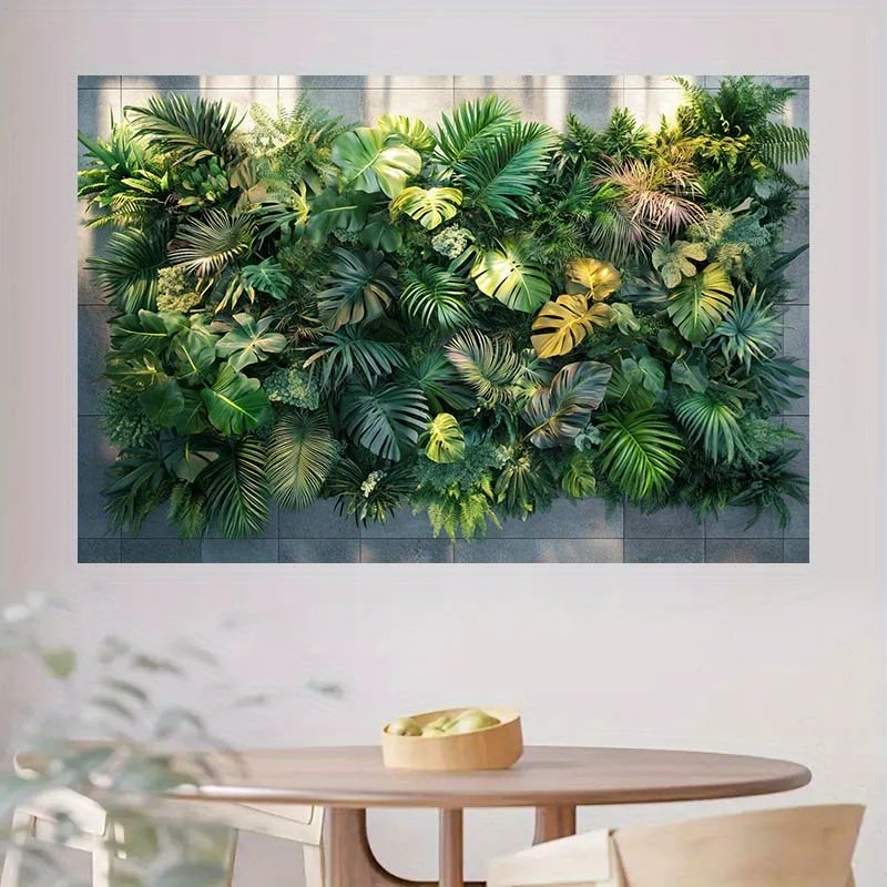 1 لافتة خلفية الغابة الاستوائية مع أوراق خضراء مميزة وتصميم أوراق حية - مناسبة لأعياد الميلاد والعطلات والحفلات