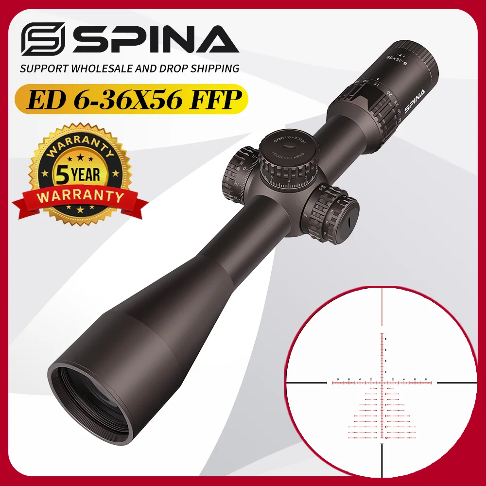 

SPINA OPTICS GLACIER 6-36X56 FFP SFIR ED Lens Ultra Clear 10-4000m RifleScope 35mm Tube w mount
