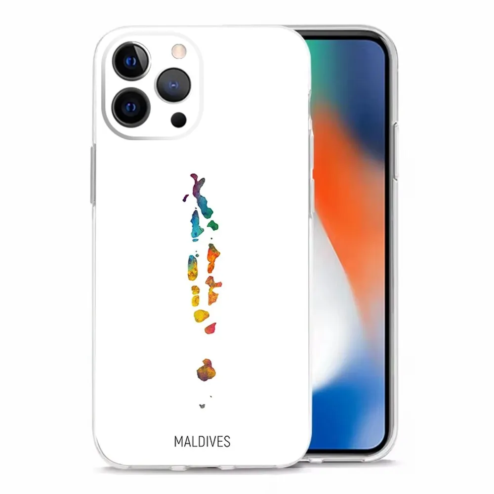 MALDIVES Map Phone Case For iPhone 16,15,14,13,12,11 Plus,Pro,Max,XR,XS,X,7,8 Plus,SE,Mini Transparent Shell #6
