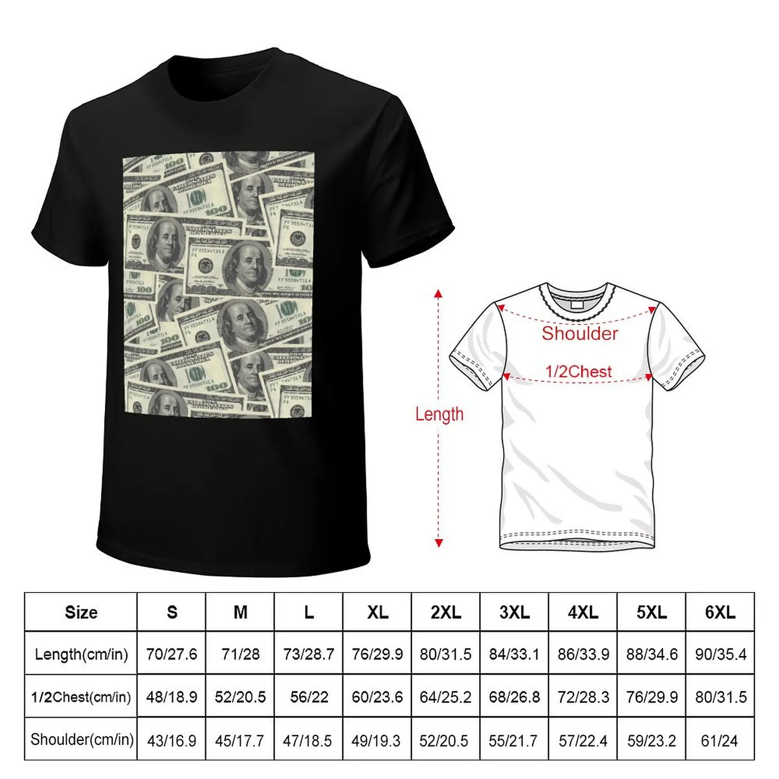 $100 Dollar Bills Texture T-Shirt Fashion Letter Print T-Shirt