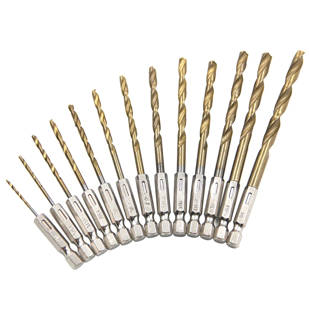 

Hexagonal Handle 13pc Titanium Plated Fried Dough Twists Drill 1.5-6.5mm Electric Drill Screwdriver Drilling Reaming Drill Tool