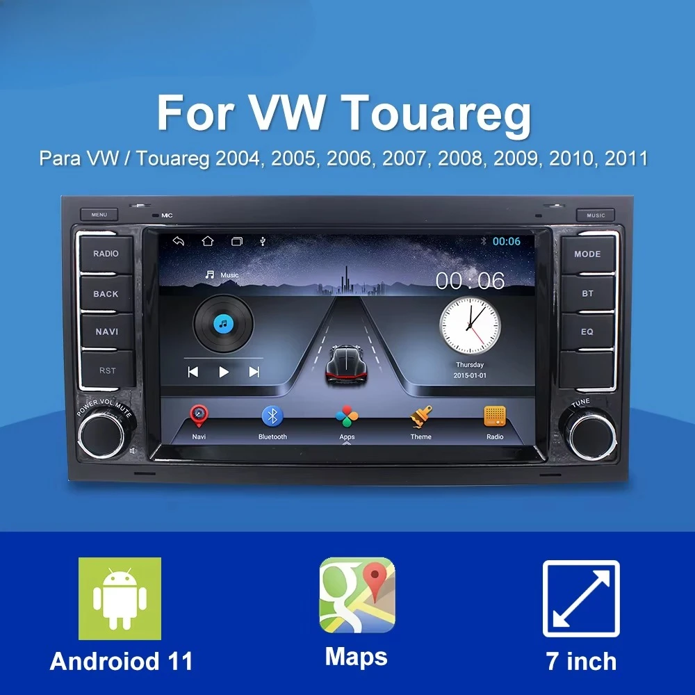 2+32G 4+64G 6+128G 7 Inch 2 Din Android 11 Car DVD GPS Navigation With WIFI For VW Touareg