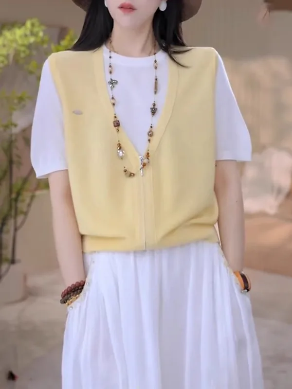 

plus Size Knitwear ort Sve Women's Summer New Sle Slimming Tummy Covering Loose Top Korean Sle Commute Faion
