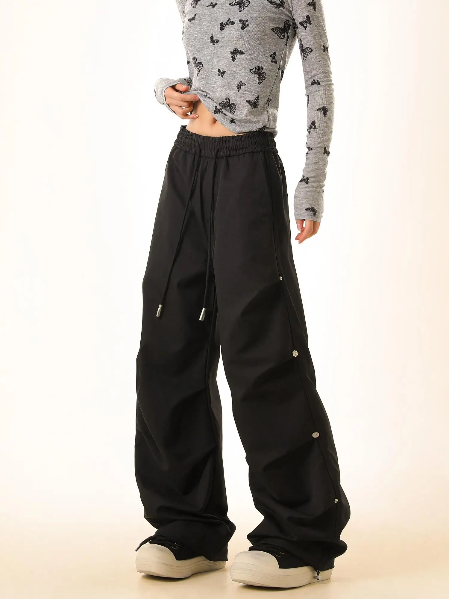 

Американские ретро-брюки с заклепками, свободные, широкие, повседневные, для мужчин и женщин, быстросохнущие, весна-осень, прямого кроя