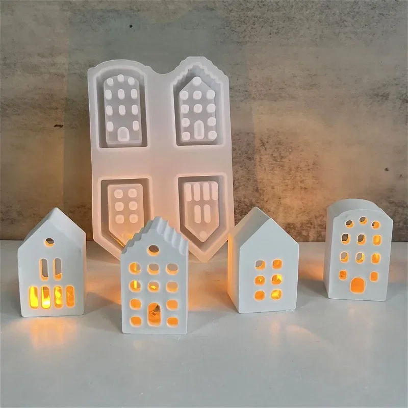 Christmas Small House Silicone Mold 3D Gypsum Aromatherapy Resin Mold Nordic Mini House Festival Decor Pendant Dropping Mold