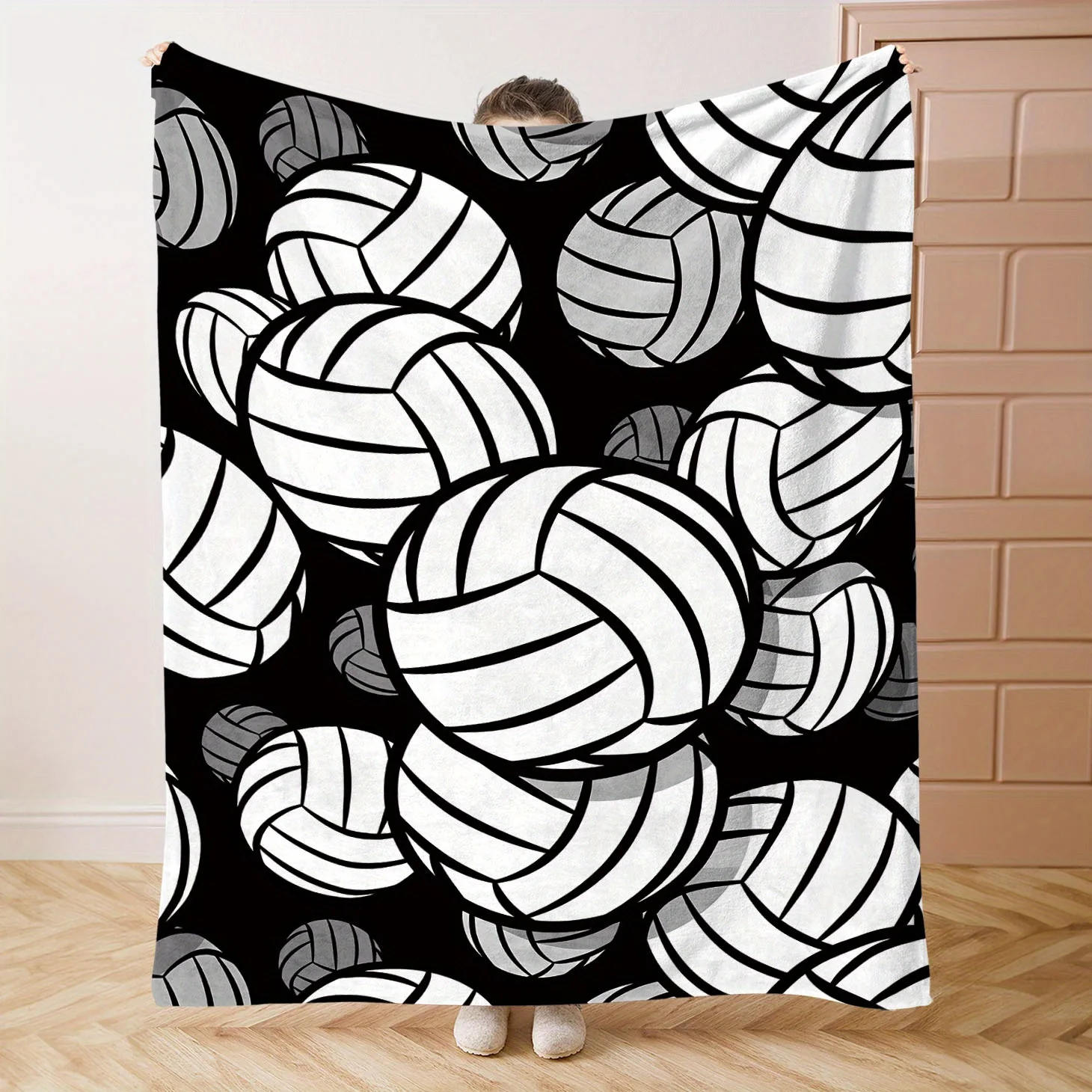Volleyball Themed Soft Flannel Throw Blanket - & Volleyball Pattern with Dynamic Action Design, All-Season Cozy Warmth for Bed,
