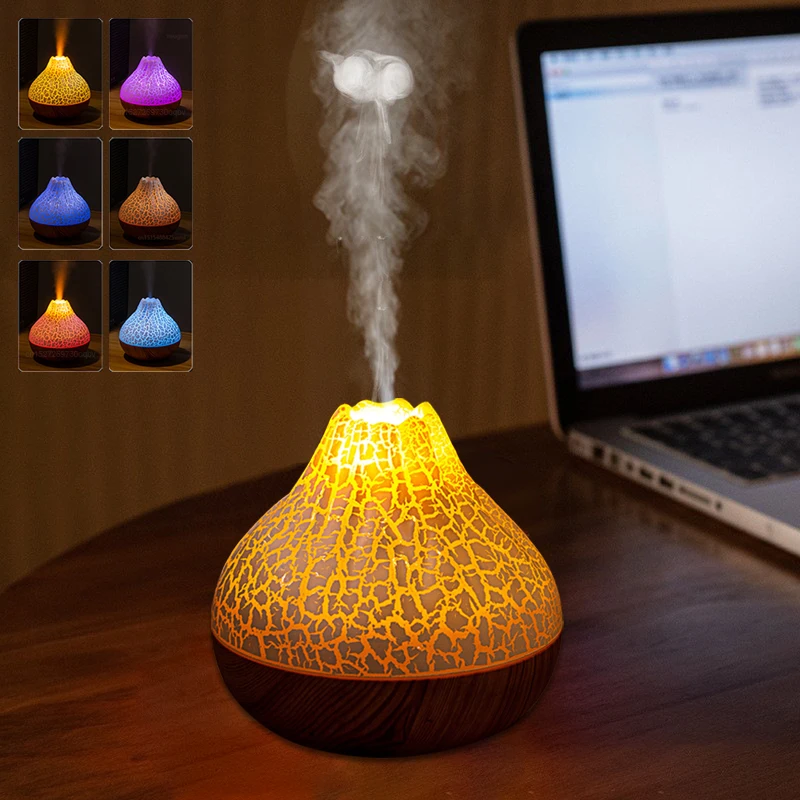 Volcano Humidifier Diffuser USB Air Humidifier Diffuser Water Humidifier for Home Room Office Water Mist Sprayer with Night Lamp