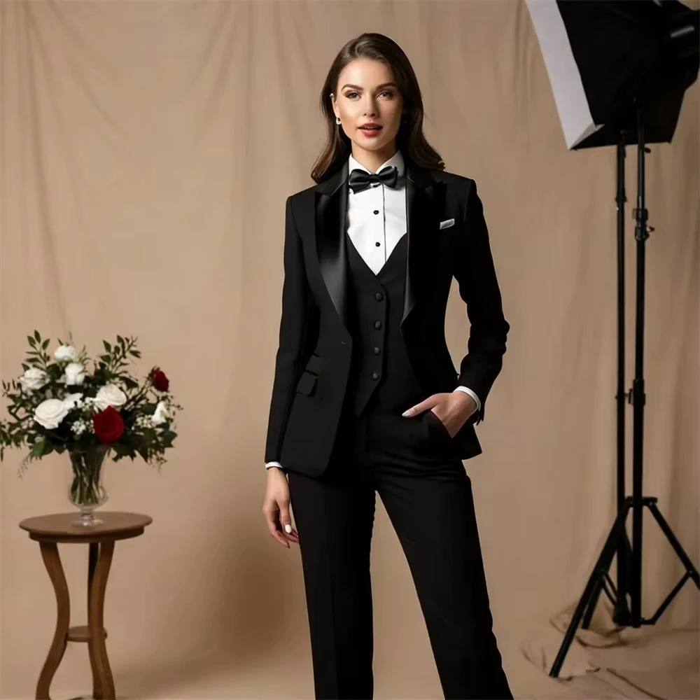Women's Tuxedo Suit 3 Piece Tailored Blazer Set Custom Formal Outfit Bridesmaid Dress Business Office Suit (Jacket+Vest+Pant)