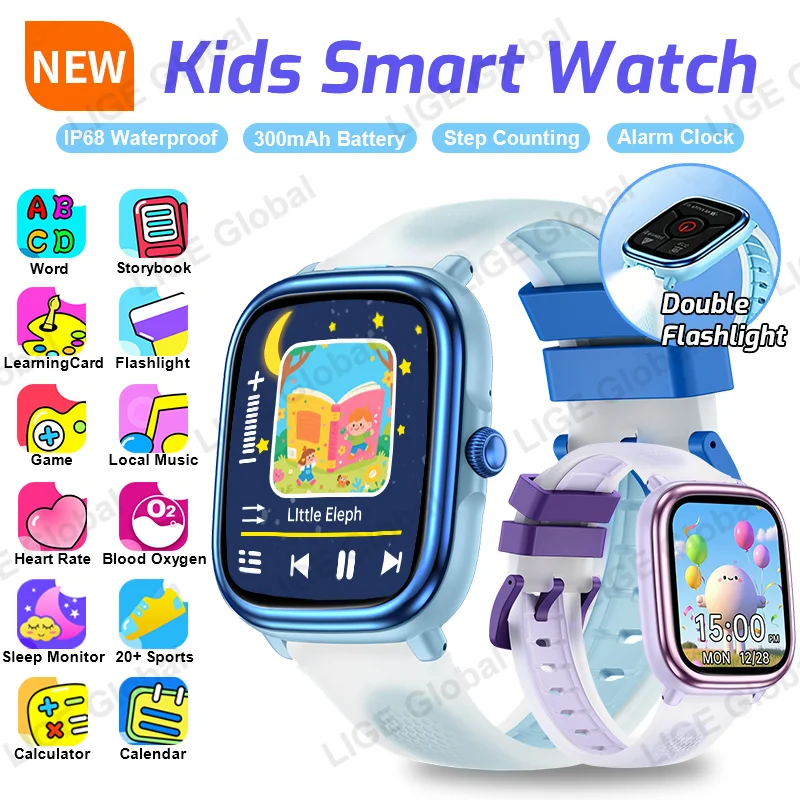 

LIGE Детские обучающие умные часы IP68 Водонепроницаемые спортивные шагомер Детские умные часы Детские часы с трекером здоровья Головоломка Игра в подарок