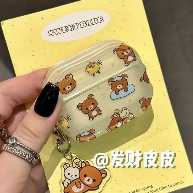 Nuovo Kawaii Cute Rilakkuma Airpods1/2Pro custodia protettiva per auricolari, Cute Soft Shell Anti Drop Cartoon Ins regalo di natale per ragazze