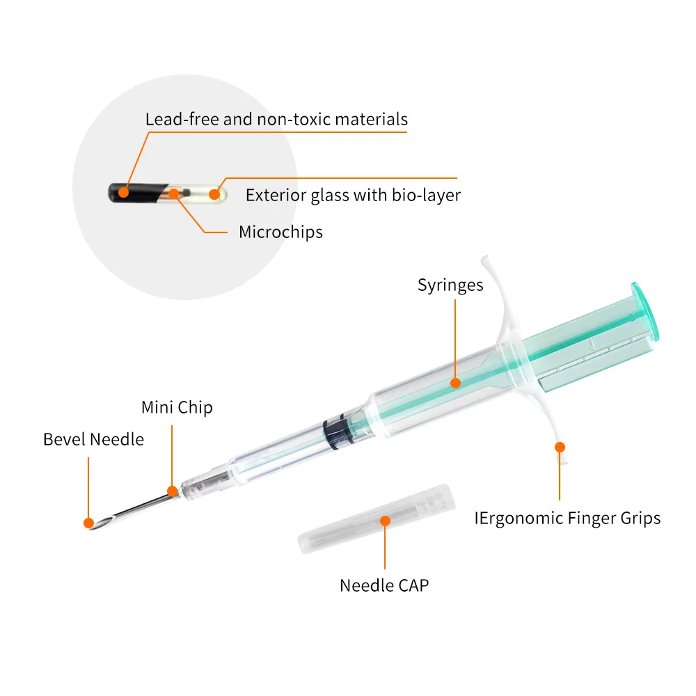 Identification universelle de petite puce en verre d'animal familier de seringue de micropuce d'identification de chiot de 20PCs FDX-B ISO 11784/5 norme FDX-B RFID