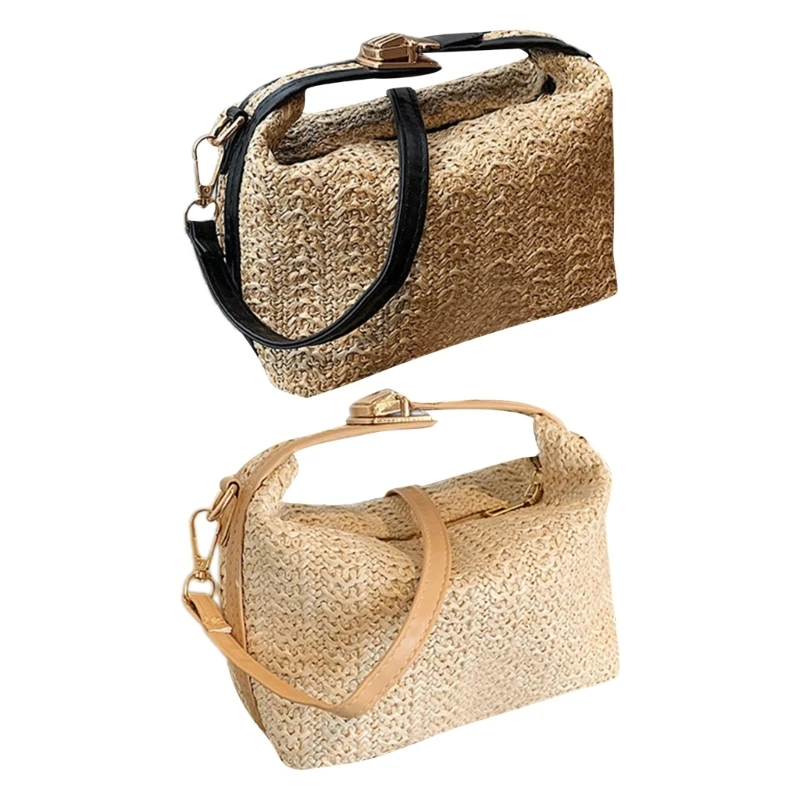 Elegante borsa a tracolla intrecciata in paglia. Borsa a tracolla casual da spiaggia capacità