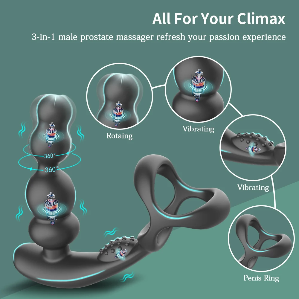 Male Anal Plugs 360° Rotate Prostate Massager Masturbator Vibrators Penis Ring Butt Plugs Vibrator Wireless APP Control Sex Toys