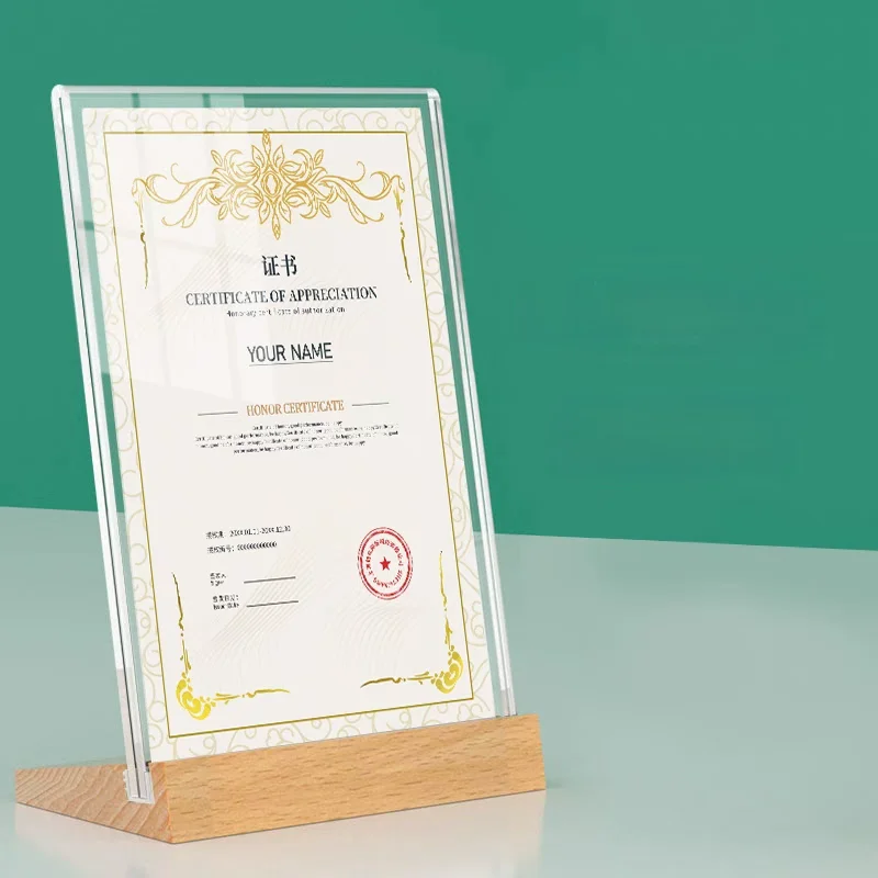 A5 148x210mm Double Side Wood Acrylic Sign Holder Display Stand Restaurant Table Menu Paper Holder Price Sheet Poster Frame