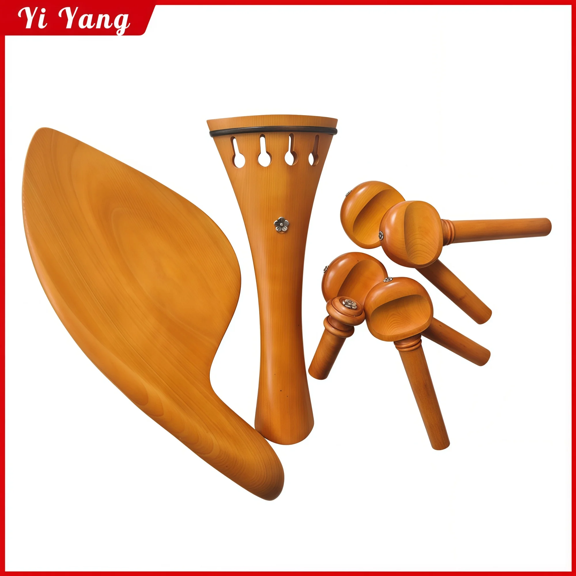1 set boxwood 4/4 violin parts Inlaid silver flower chin rest pegs tailpiece end pin - view 3