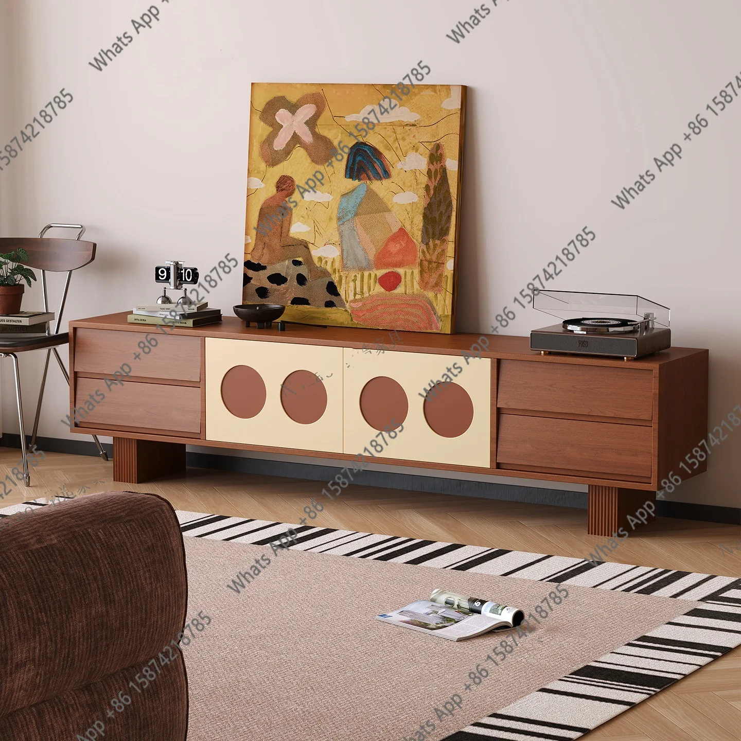 

Medieval style solid wood TV cabinet coffee table combination locker integrated living room TV cabinet audio-visual floor
